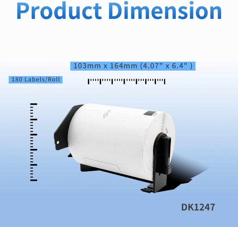 AYMSous Compatible 4 Pack DK-1247 Die-Cut White Address Labels (4.07" x 6.4") with 4 Refillable Cartridges for Brother QL Label Printers (180 Labels/Roll, 720 Total) - Image 2